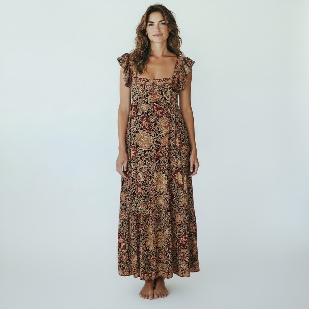 Anthropologie Love the Label Love Sam Jaipur Maxi Dress Floral Boho Sz M